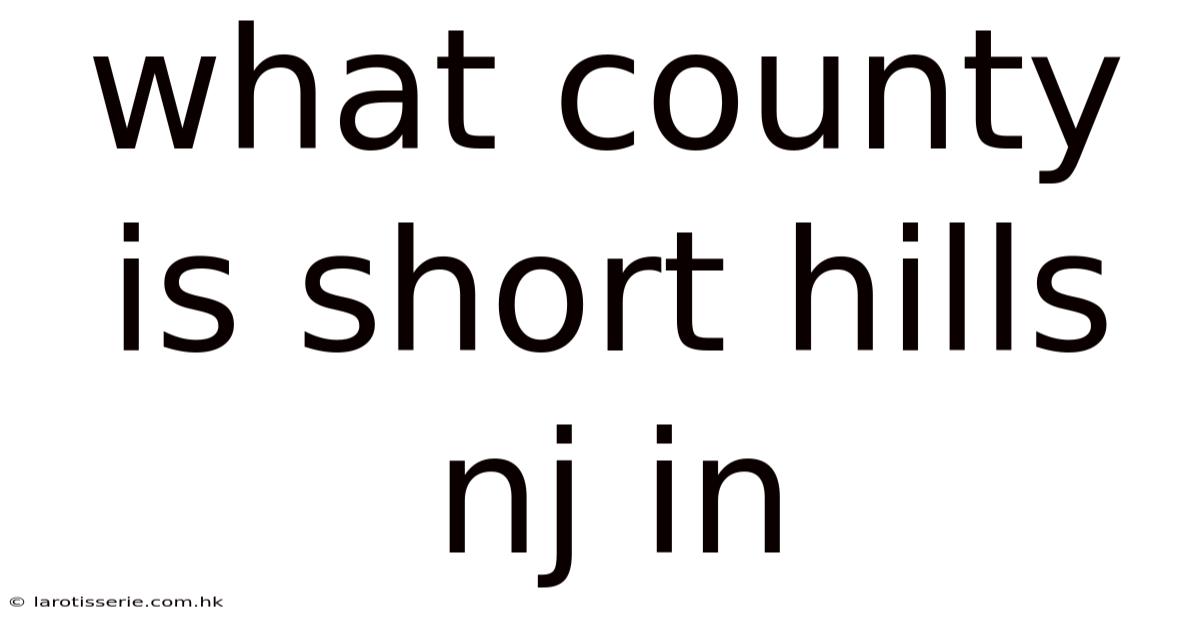 What County Is Short Hills Nj In
